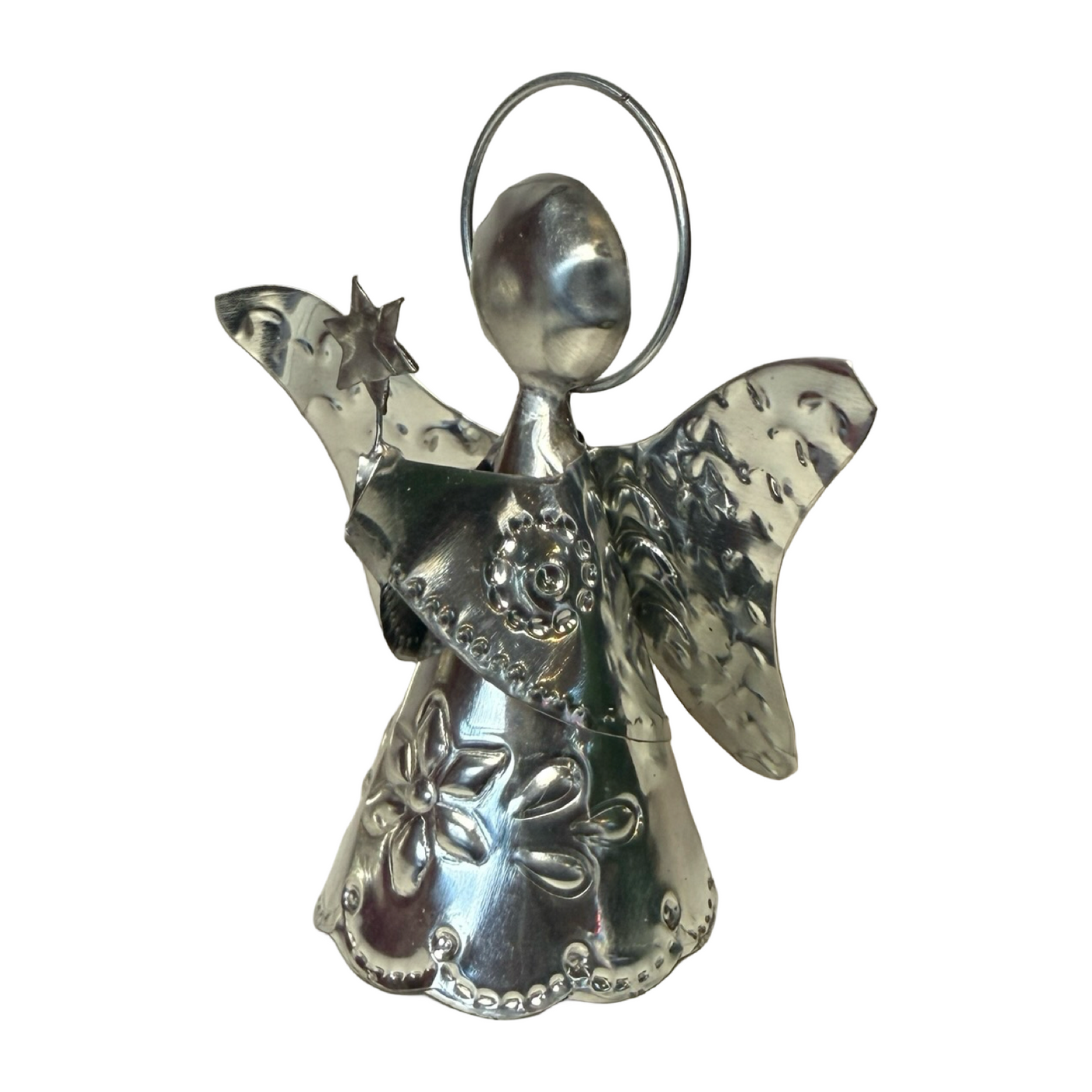 tin shaped angel holding a star wand.