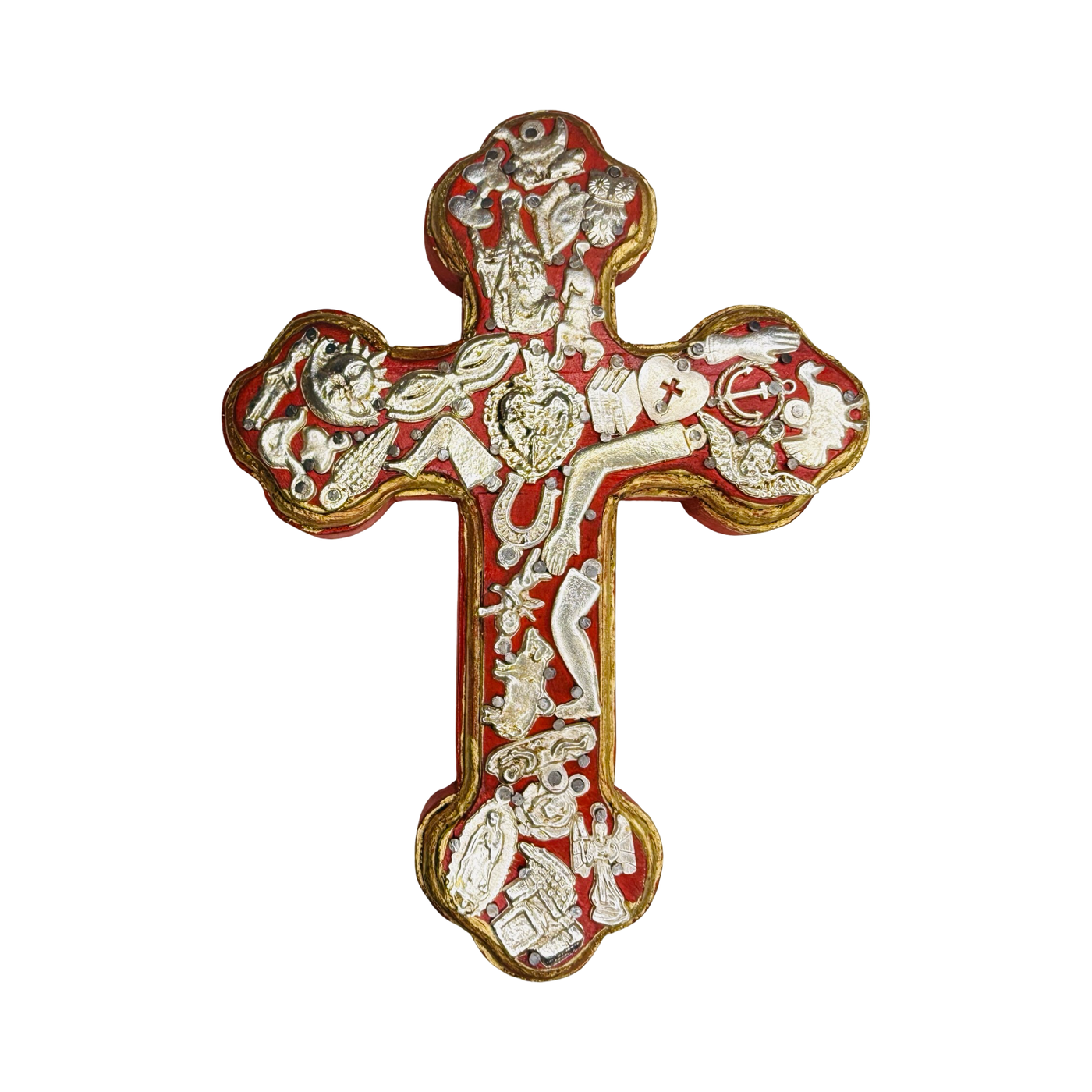 Wood Milagro Cross Red | Handmade Mexican Folk Art Wall Decor