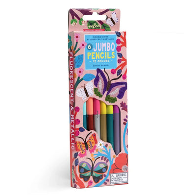 box of 6 jumbo colored pencils with the box featuring butterflies and flowers.