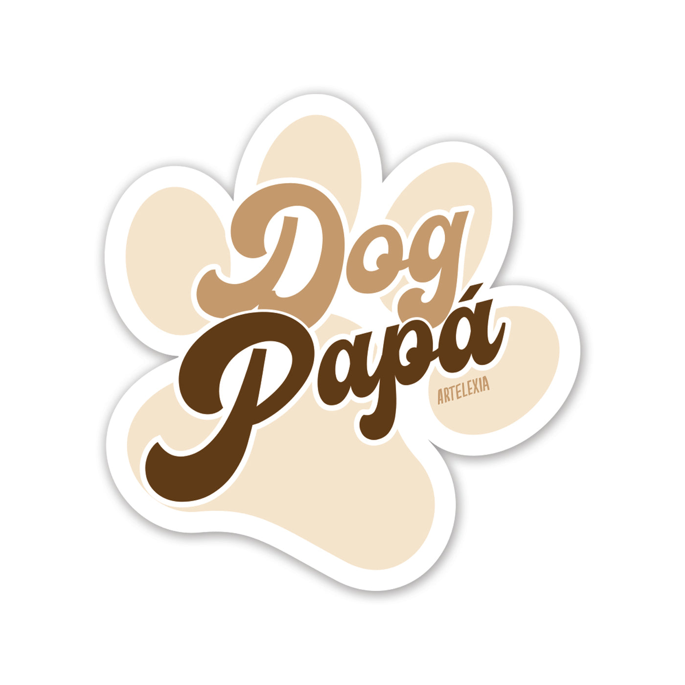 Light beige paw print with the phrase Dog Papa in the center in light and dark brown lettering.