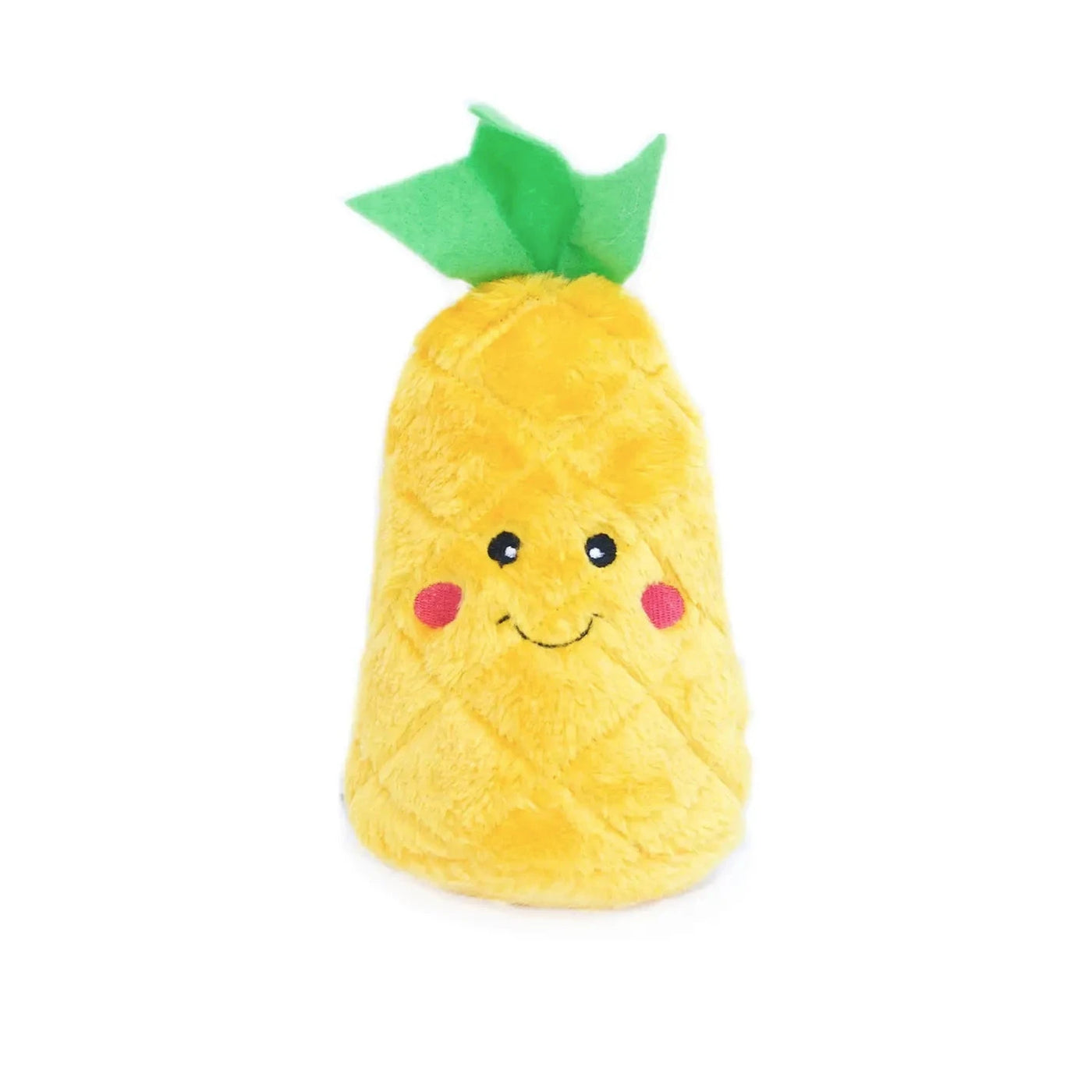 plush pineapple dog toy with a smiley face