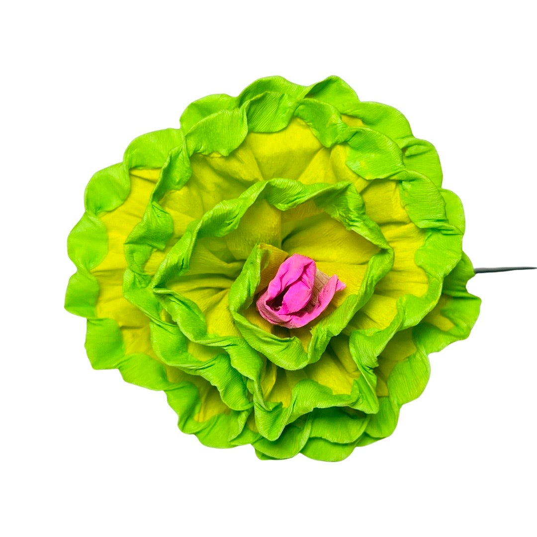 Green, yellow and pink paper flower
