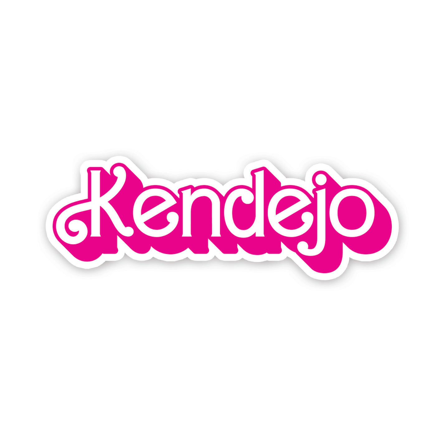 The word Kendejo in white lettering outlined in hot pink.