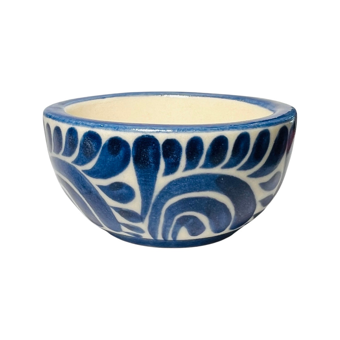 blue and cream stoneware bowl with a blue design