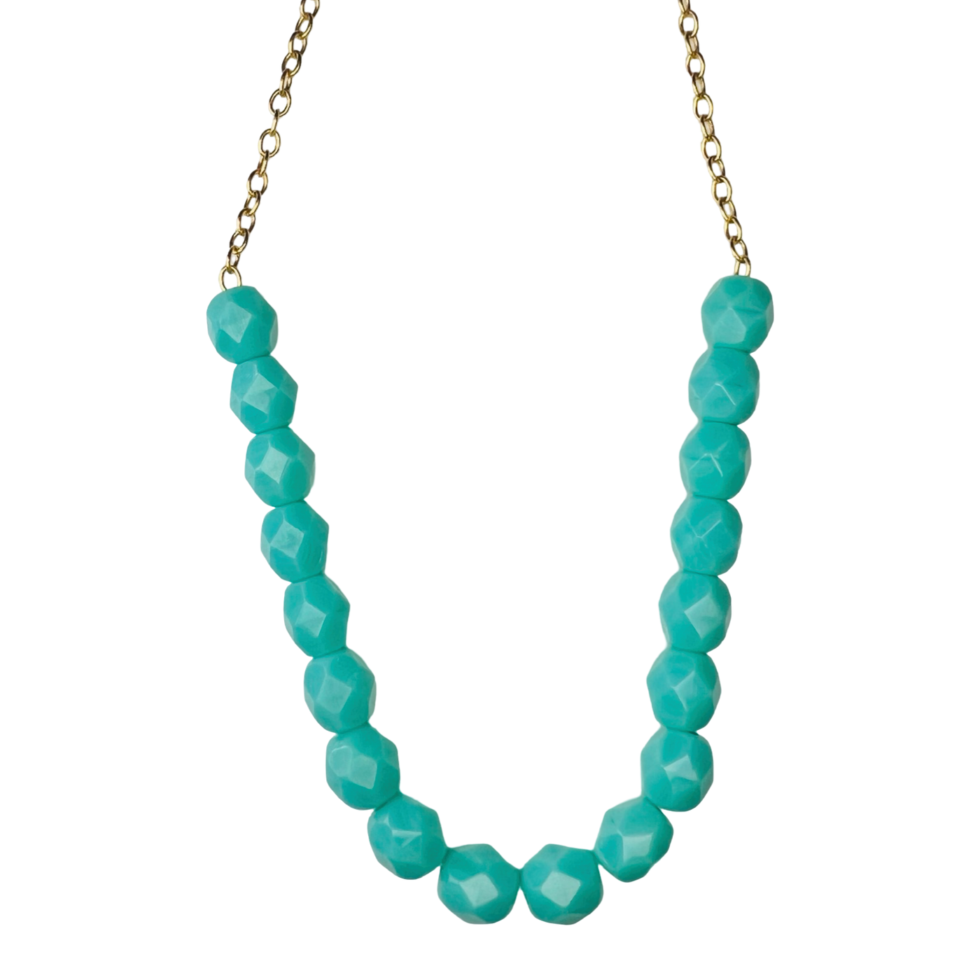 Turquoise bead necklace with a gold chain
