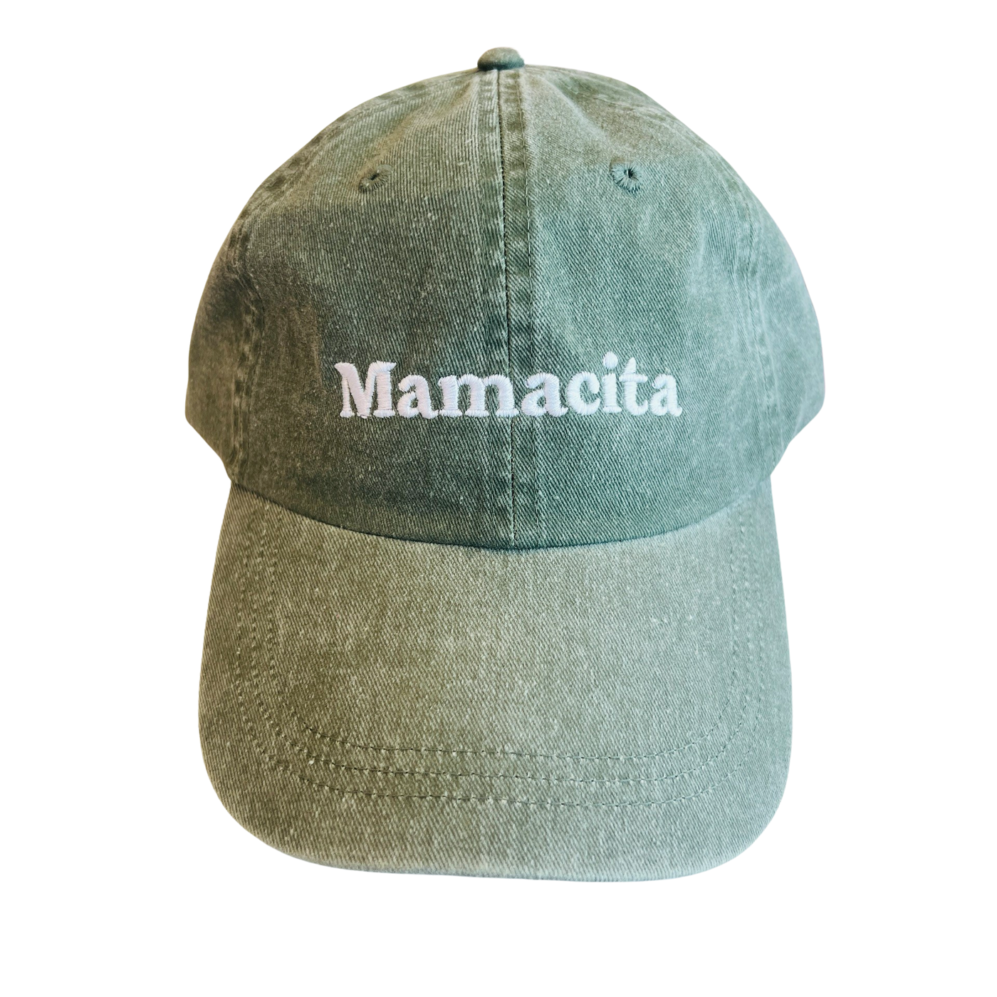 olive hat with the word Mamacita in white lettering