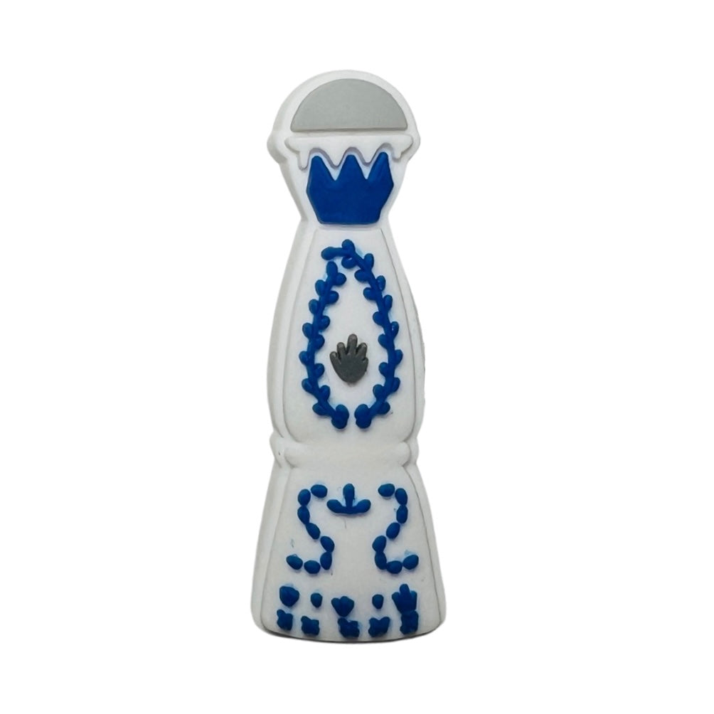 Rubber white and blue tequila bottle chancla, croc, charm.