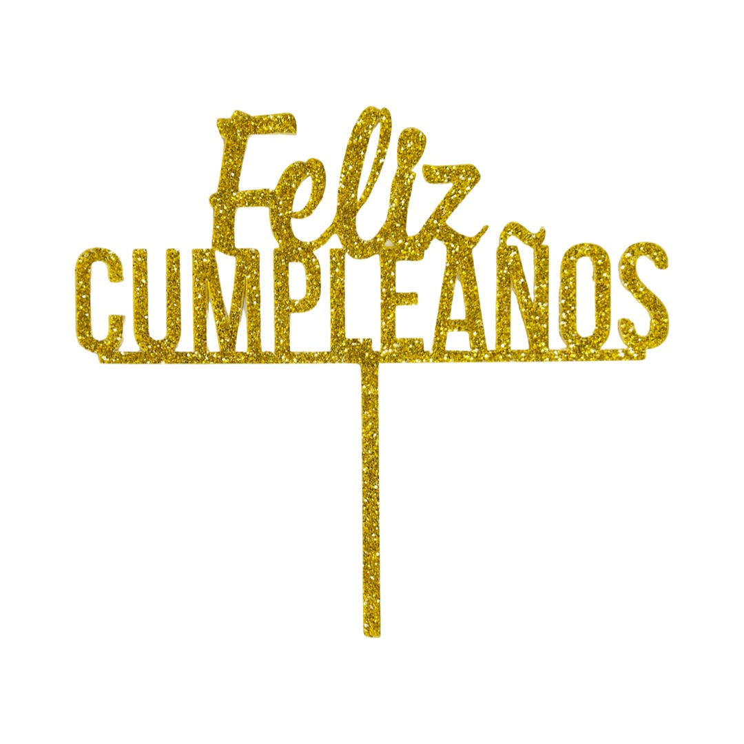 Gold glitter Feliz Cumpleanos Cake Topper