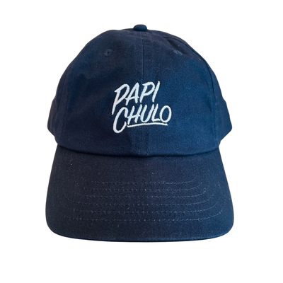 dark navy hat with the phrase Papi Chulo in white lettering