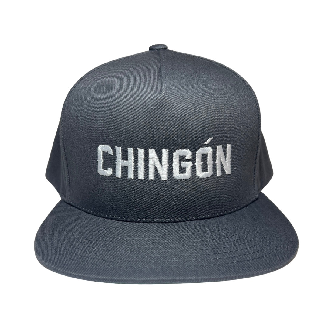 Grey hat with the word Chingon in white lettering
