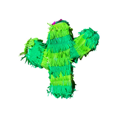Green catus piñata made of two shades of green tissue paper