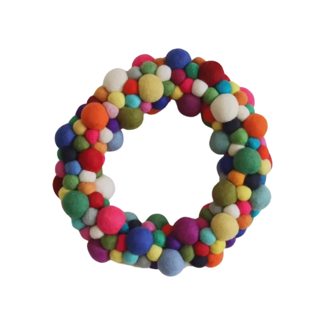 Rainbow Felt Ball Wreath