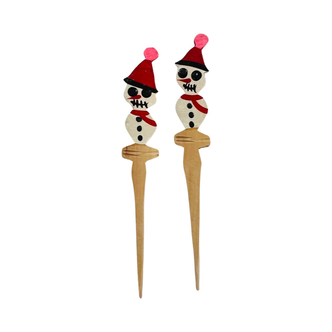 set of wooden toothpicks with a handpainted snowman