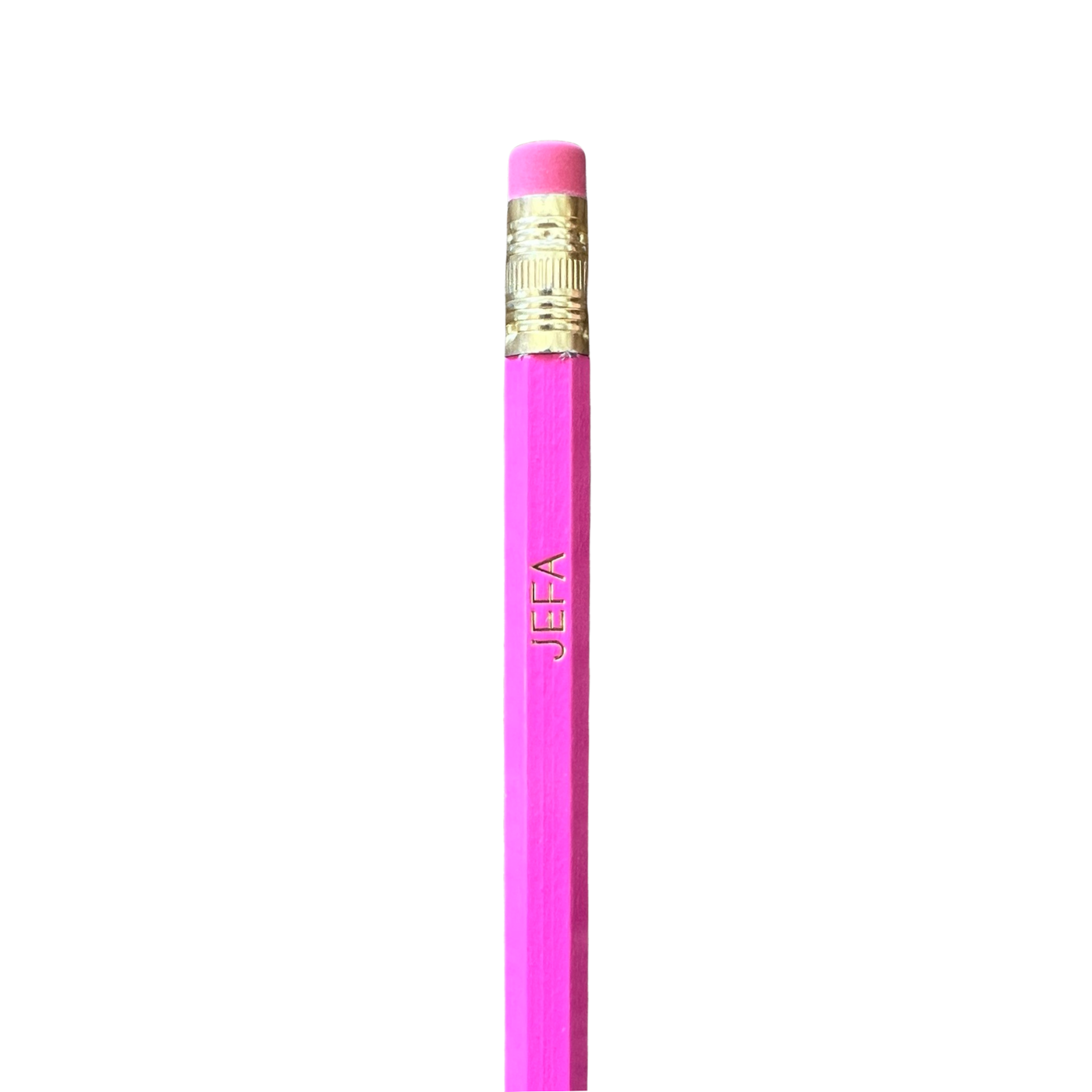 pink pencil with the word Jefa in gold lettering