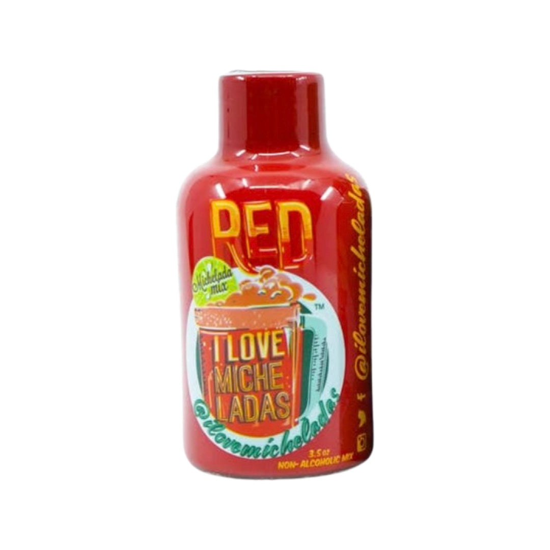 4 oz small bottle of michelada mix with red branded labeling.