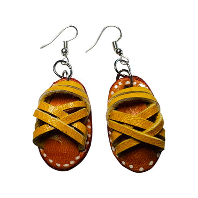 A set of mustard  leather huaraches (Sandal) earrings.