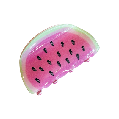 mini watermelon hair clip that features black seeds