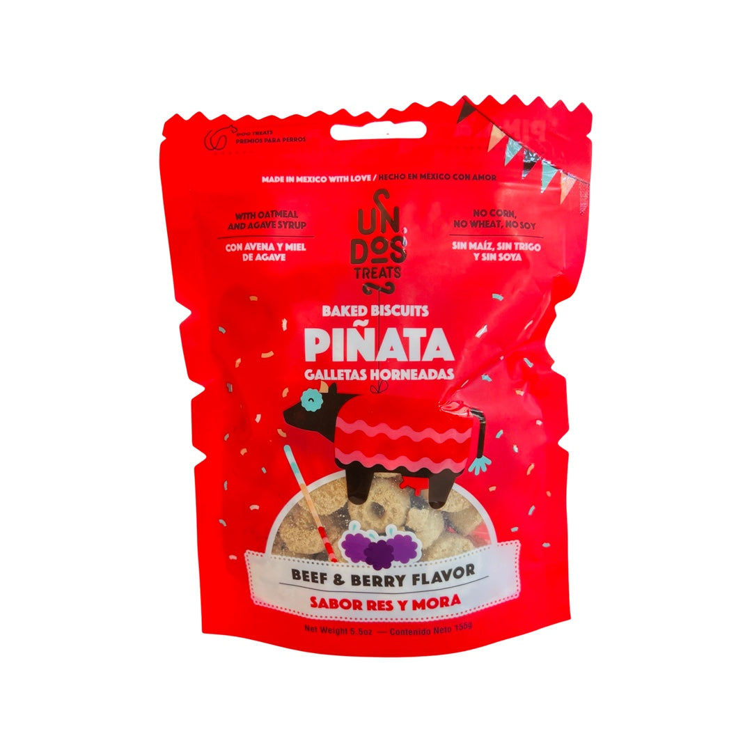 5.5 OZ bag of dog treats in a red branded bag