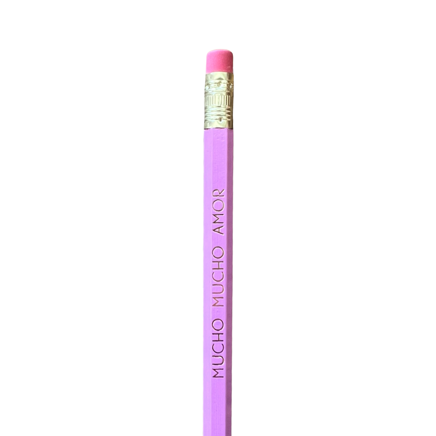 lavender pencil with mucho mucho amor in gold lettering