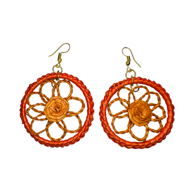 ORANGE PALM HOOP EARRINGS WITH A FLORAL DESIGN
