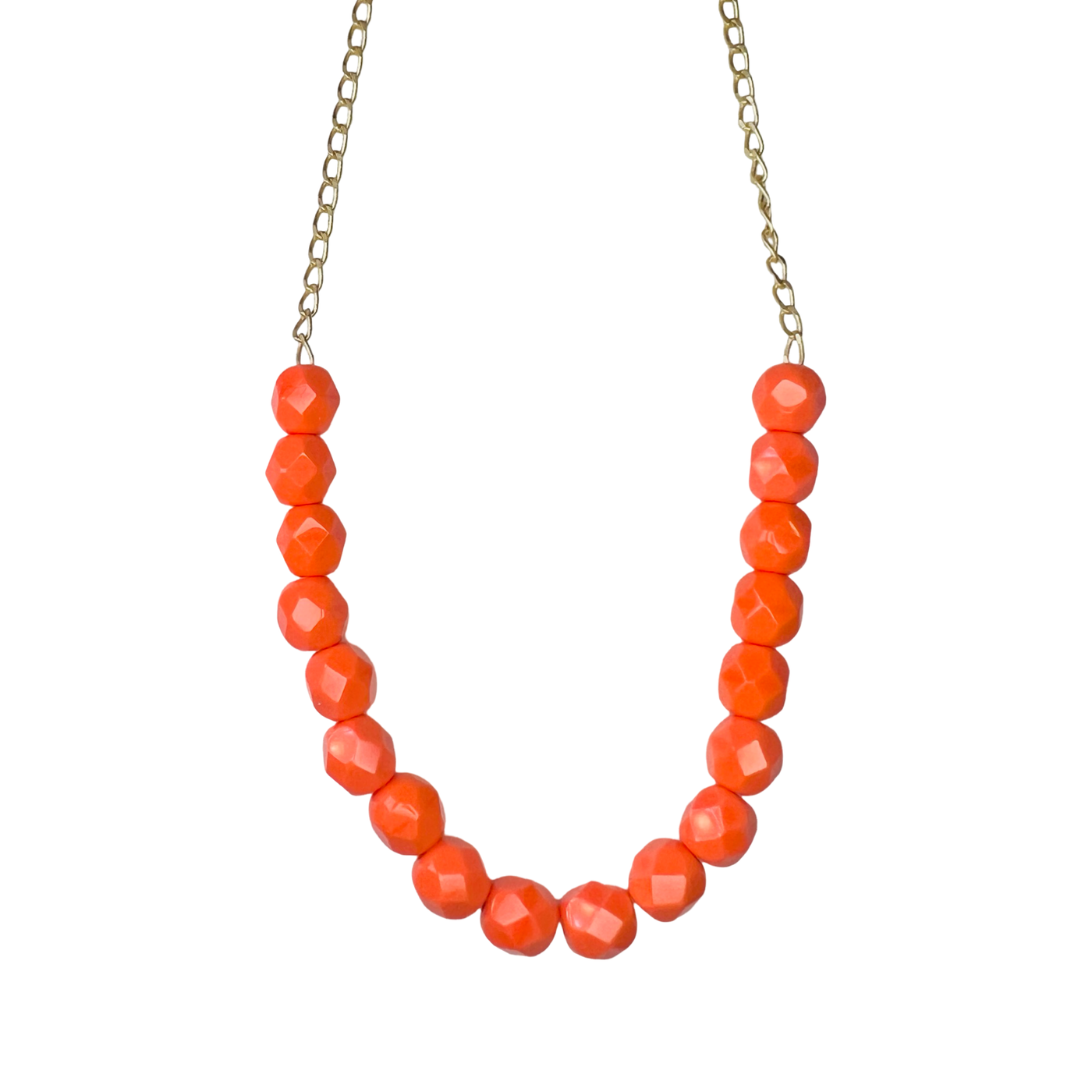Orange bead necklace with a gold chain