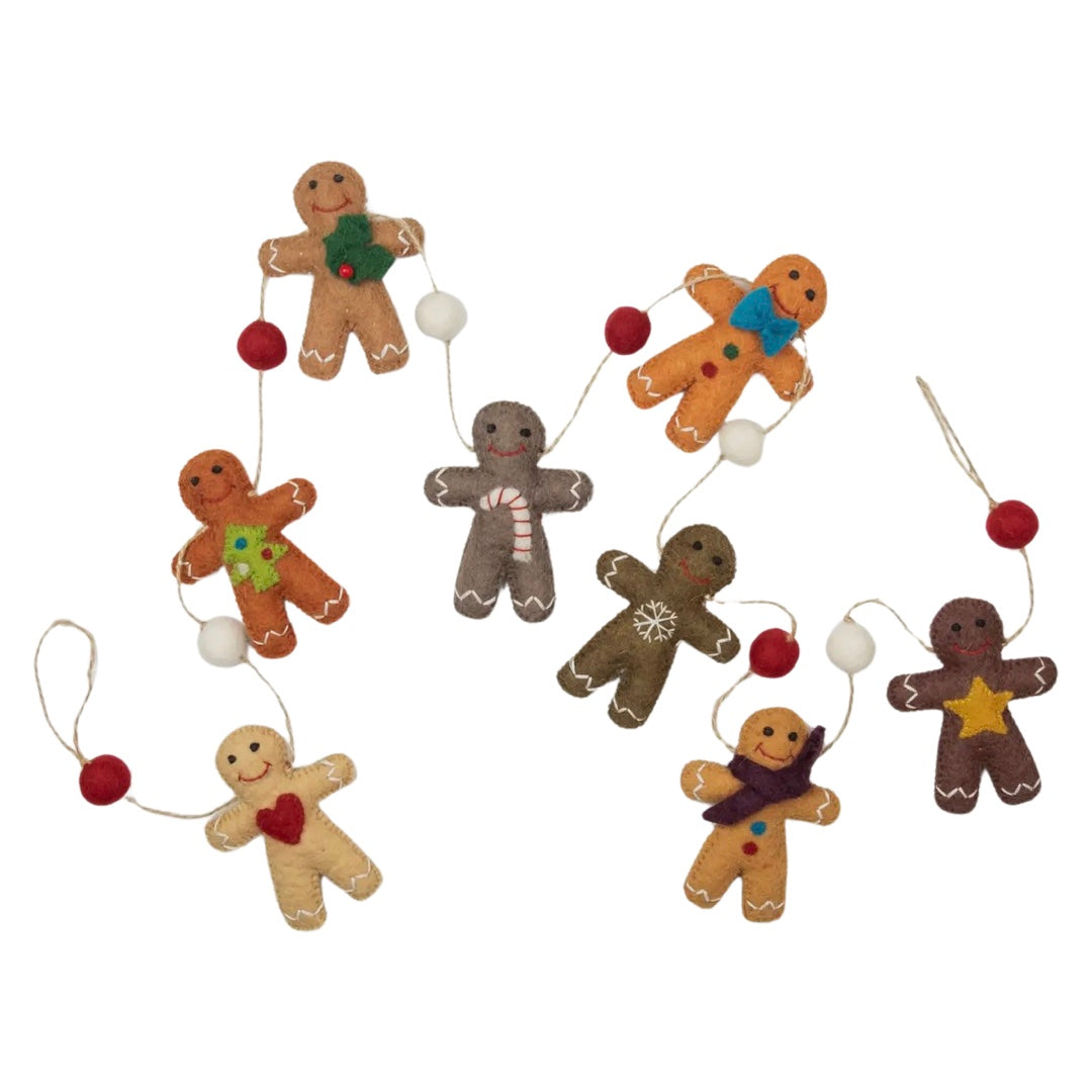 garland of felt gingerbread with various designs