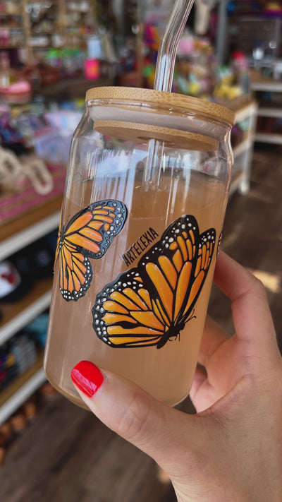 Artelexia Collection - Embossed Monarch Butterfly Glass with Lid