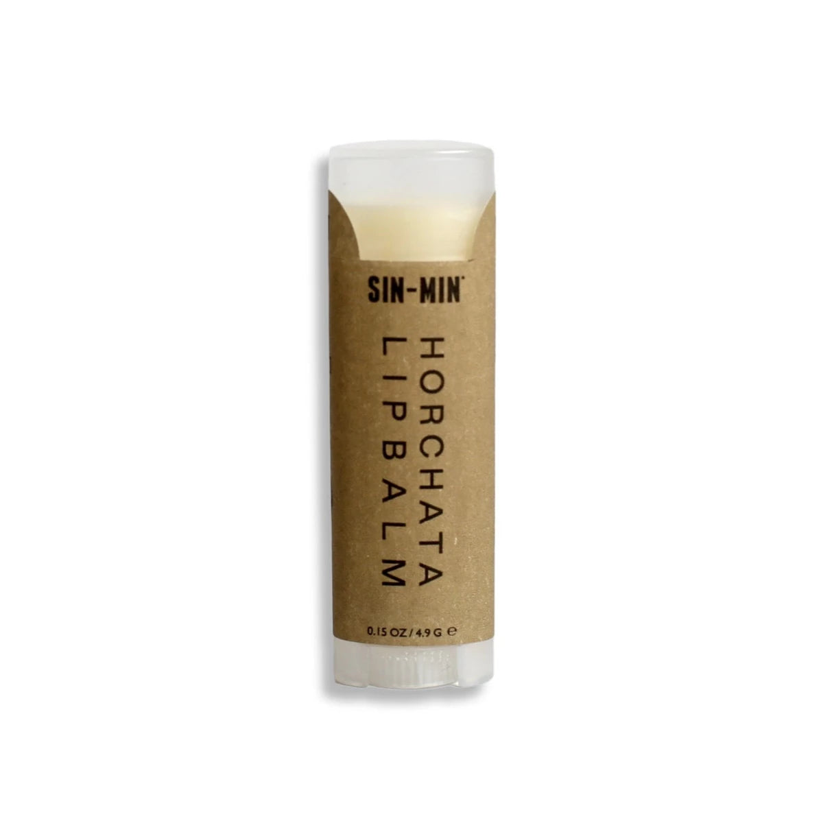 Branded horchata (sweet rice water) lip balm stick.