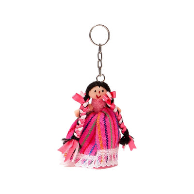 Small Mexican woven rag doll on a keychain.