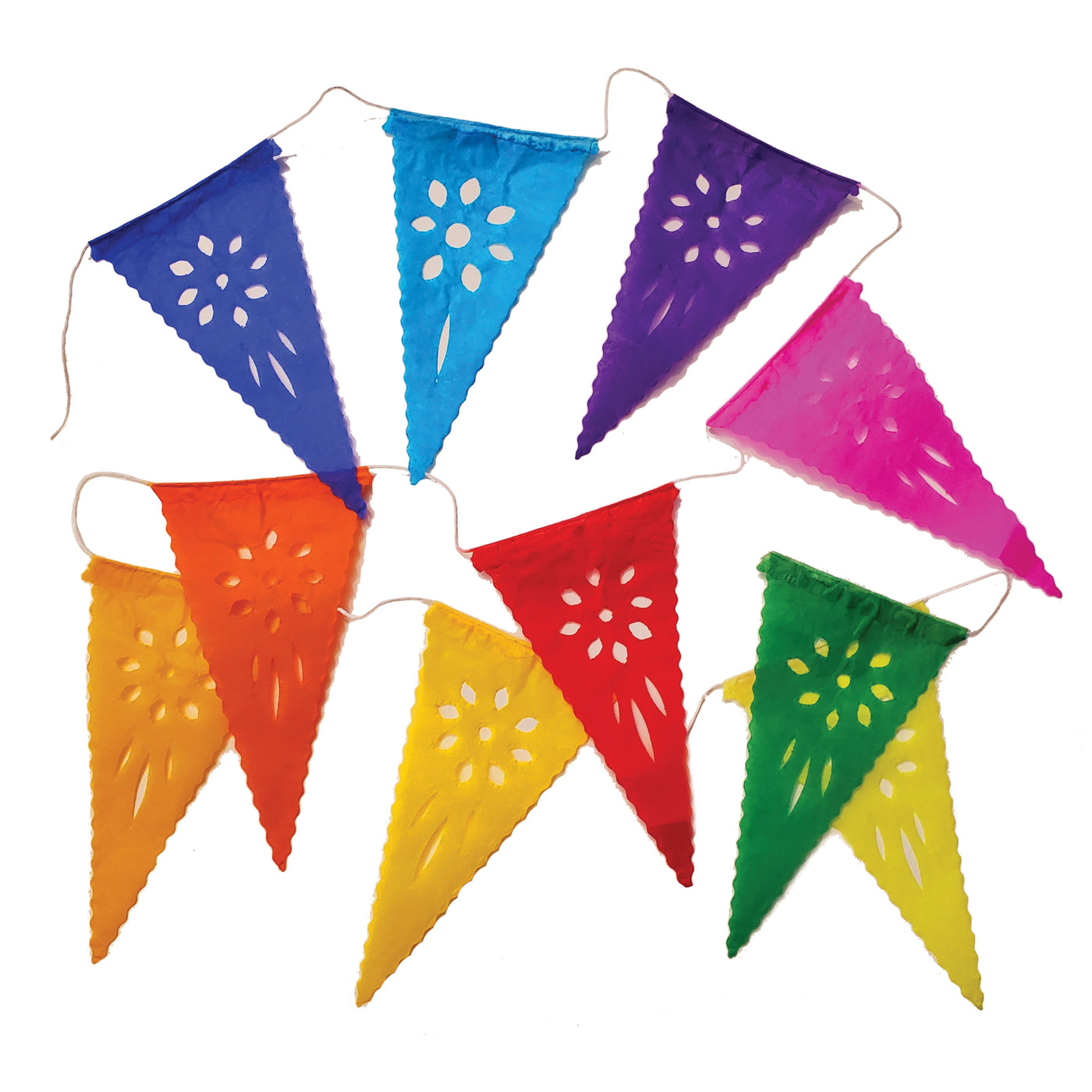 A papel picado banner of various colors and various floral designs. Papel picado , or perforated paper, is a traditional Mexican decorative craft made by cutting elaborate designs into sheets of tissue paper.