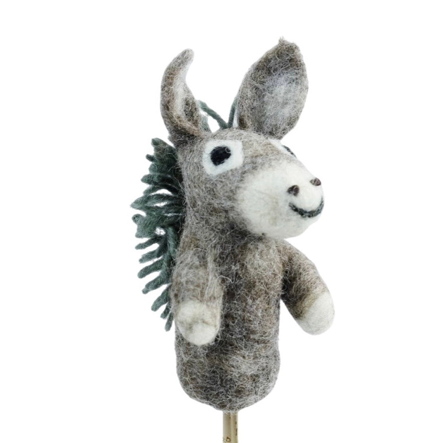 Felt finger donkey (gray/brown) puppet. 