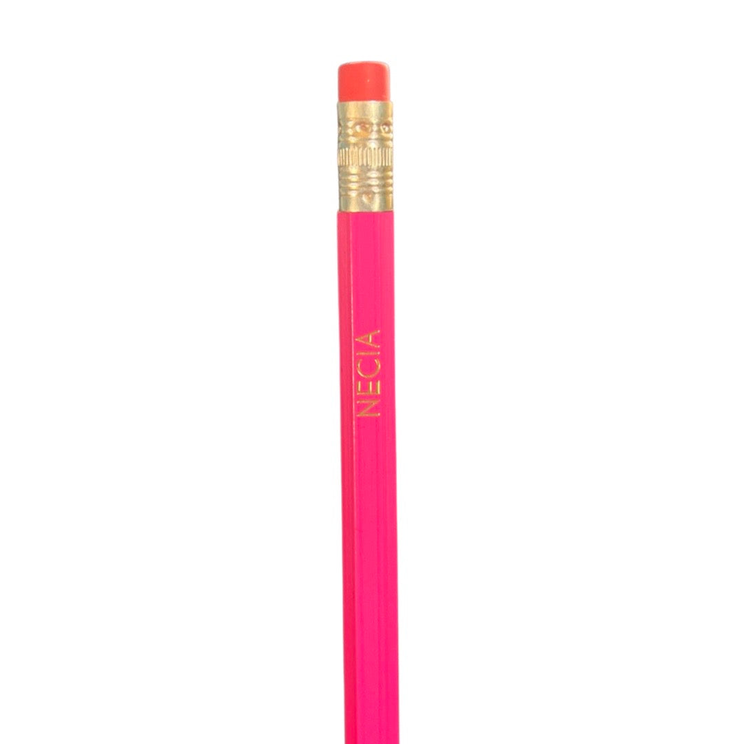 Bright pink Necia phrase pencil.