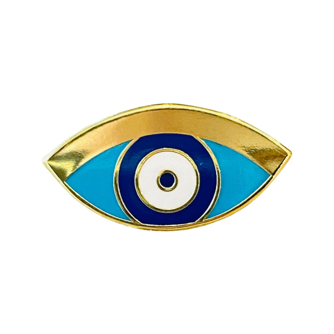 Blue and gold evil eye enamel pin