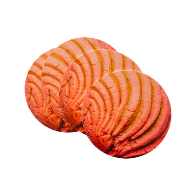 Pulp board concha coasters in pink. 