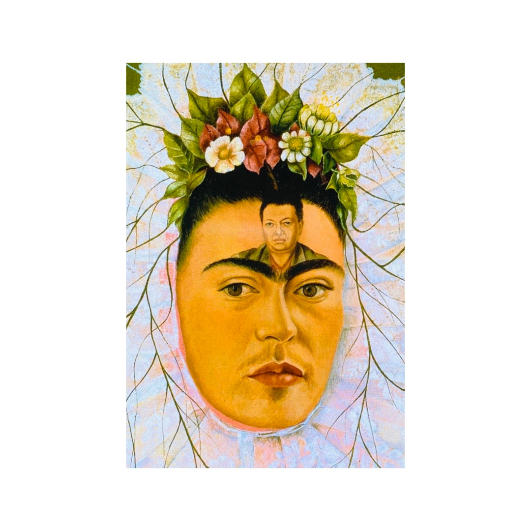 Vintage Frida flower crown painting postcard. 