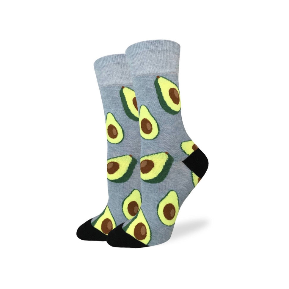 Women's mid calf avocado socks with light gray and black accent colors.