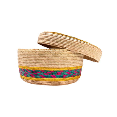 Side view of large woven tortilla basket.