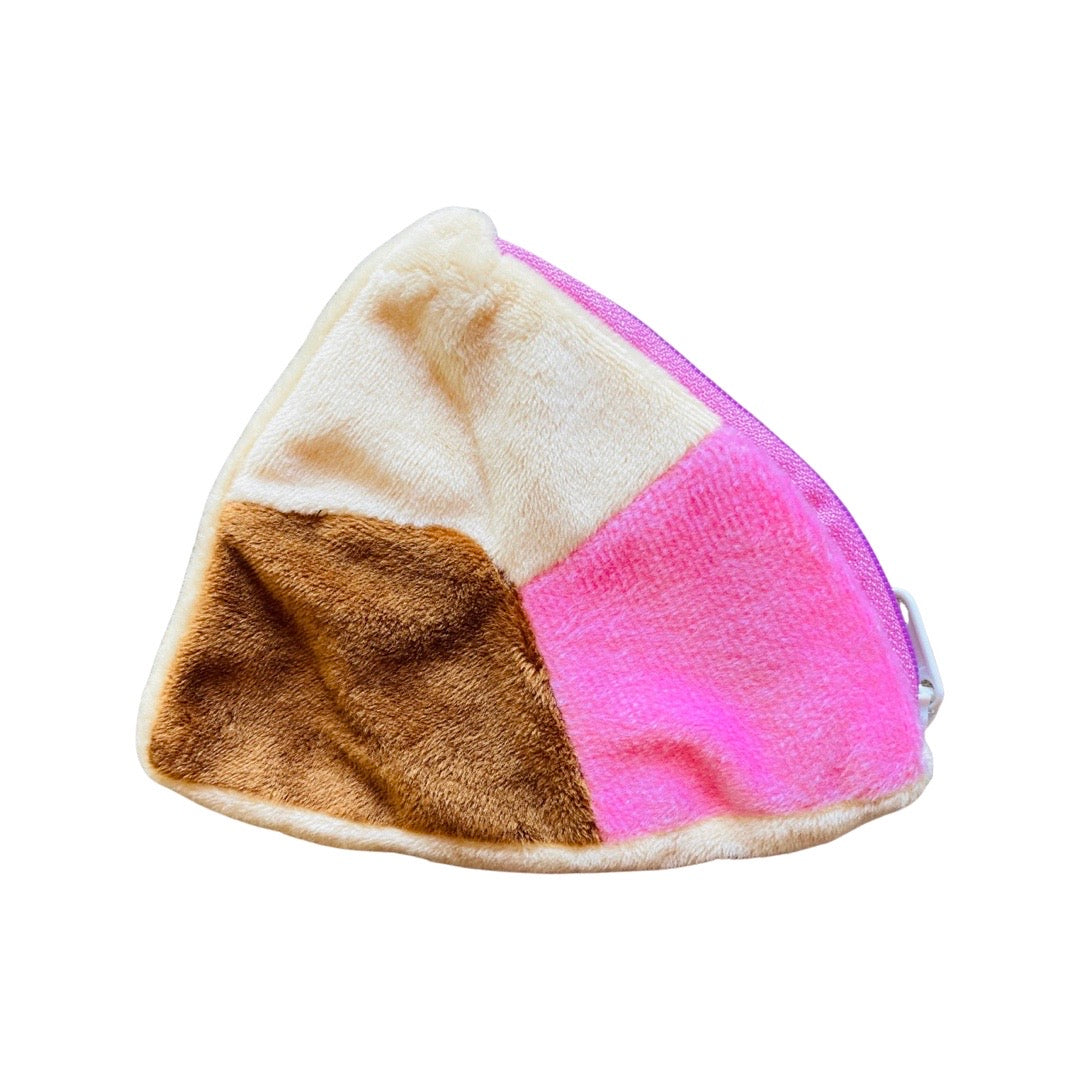 Plush polvorones pan dulce zip pouch with pink, brown and white accents.
