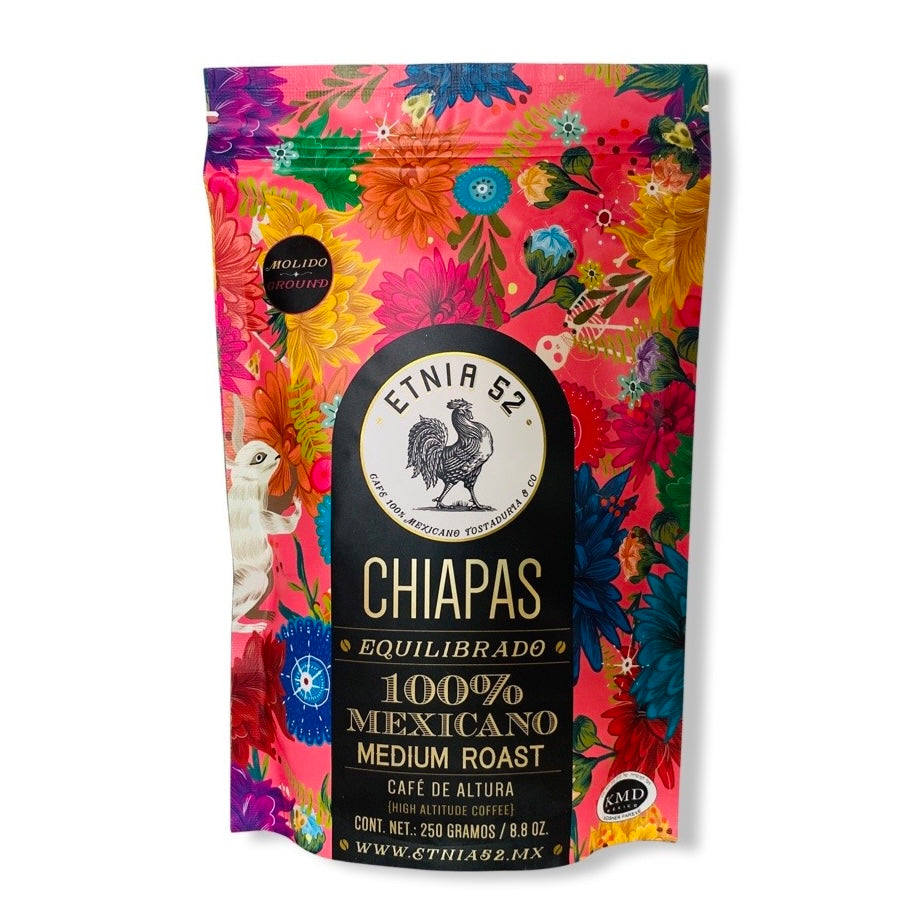 front view of Cap Cafe Mexican Coffee-Chiapas in branded plastic pouch with a Ziploc style closure.