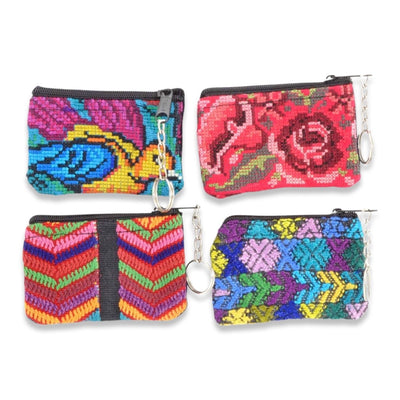 Colorful & multi-patterned Huipil (coin purse) keychains.