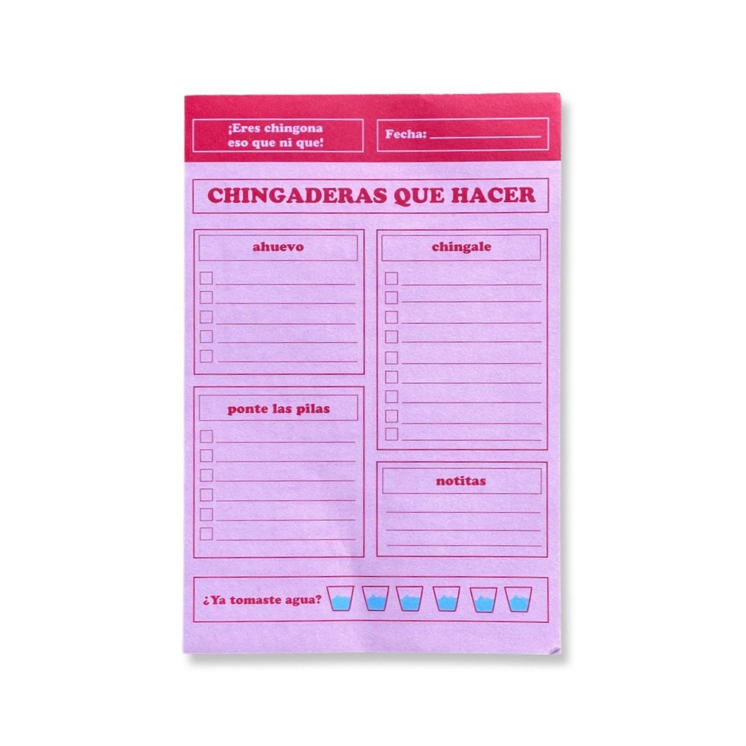Pink Chingaderas Que Hacer (things to do) list notepad.
