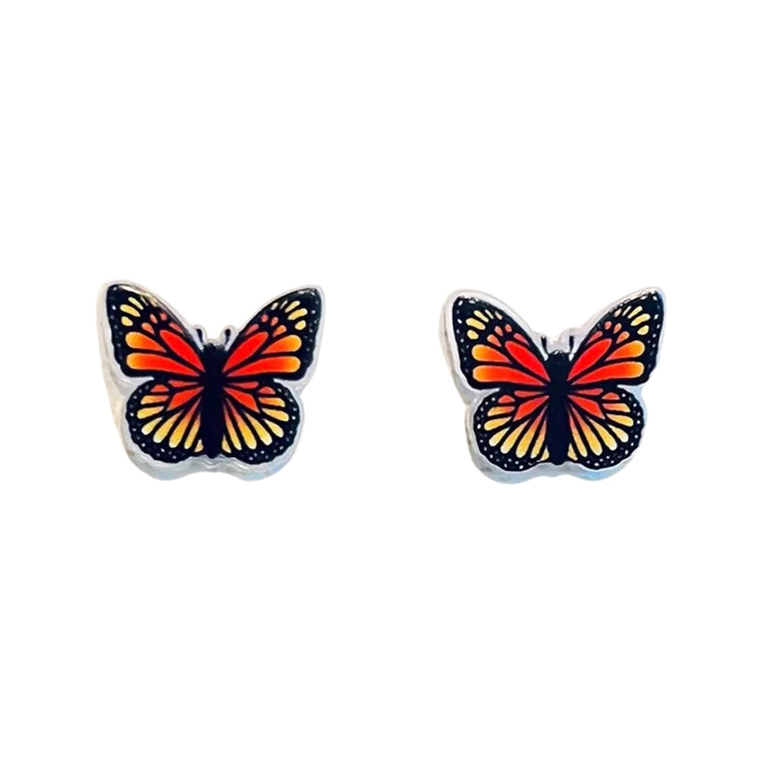 a set of acrylic monarch butterfly stud earrings