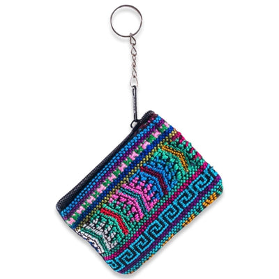 Colorful & multi-patterned Huipil (coin purse) keychain.