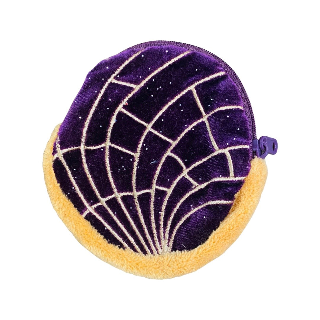 Plush purple and sparkle concha coin purse