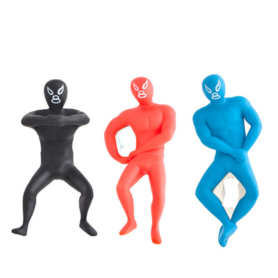 Luchador bottle opener. Luchador bottle openers come in black, red and blue. Each color features a different pose.