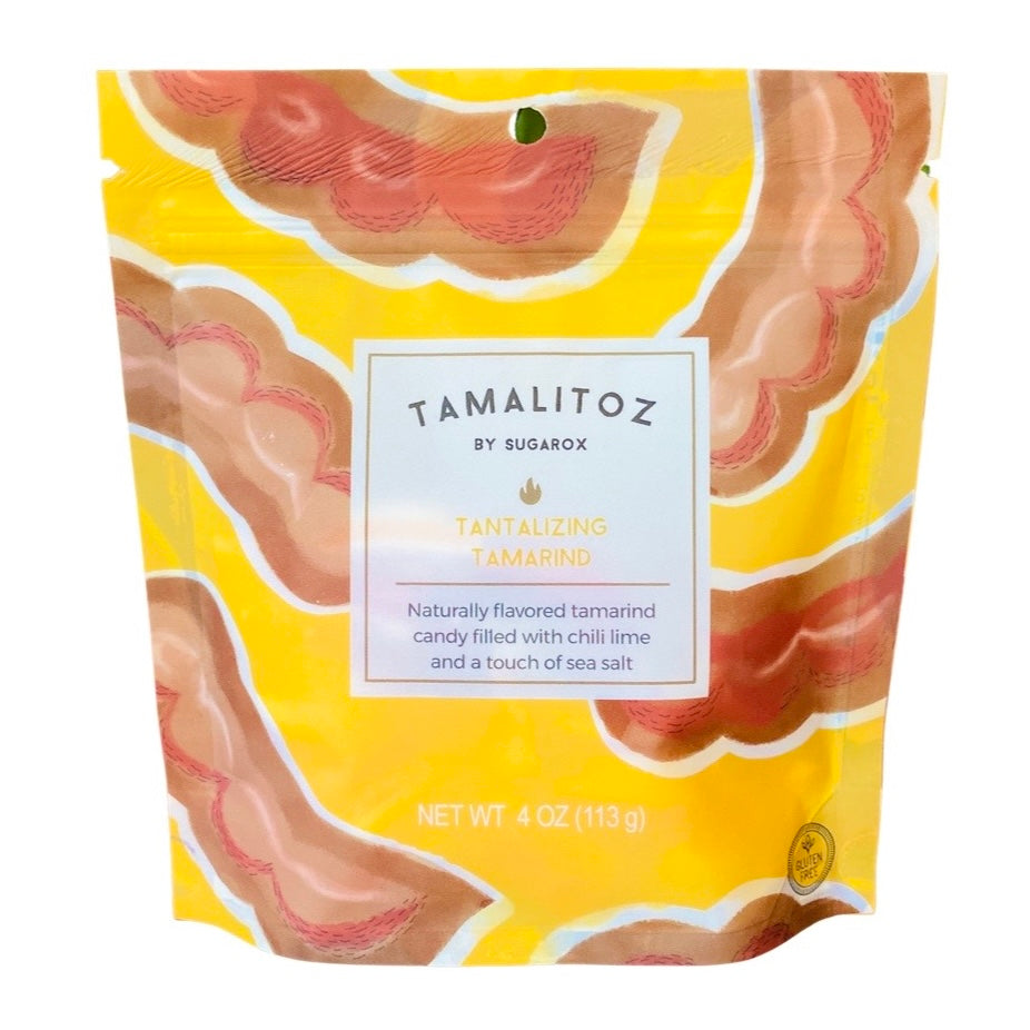 Front view of Tamalitoz - Tantalizing Tamarind in branded plastic pouch with a Ziploc style closure