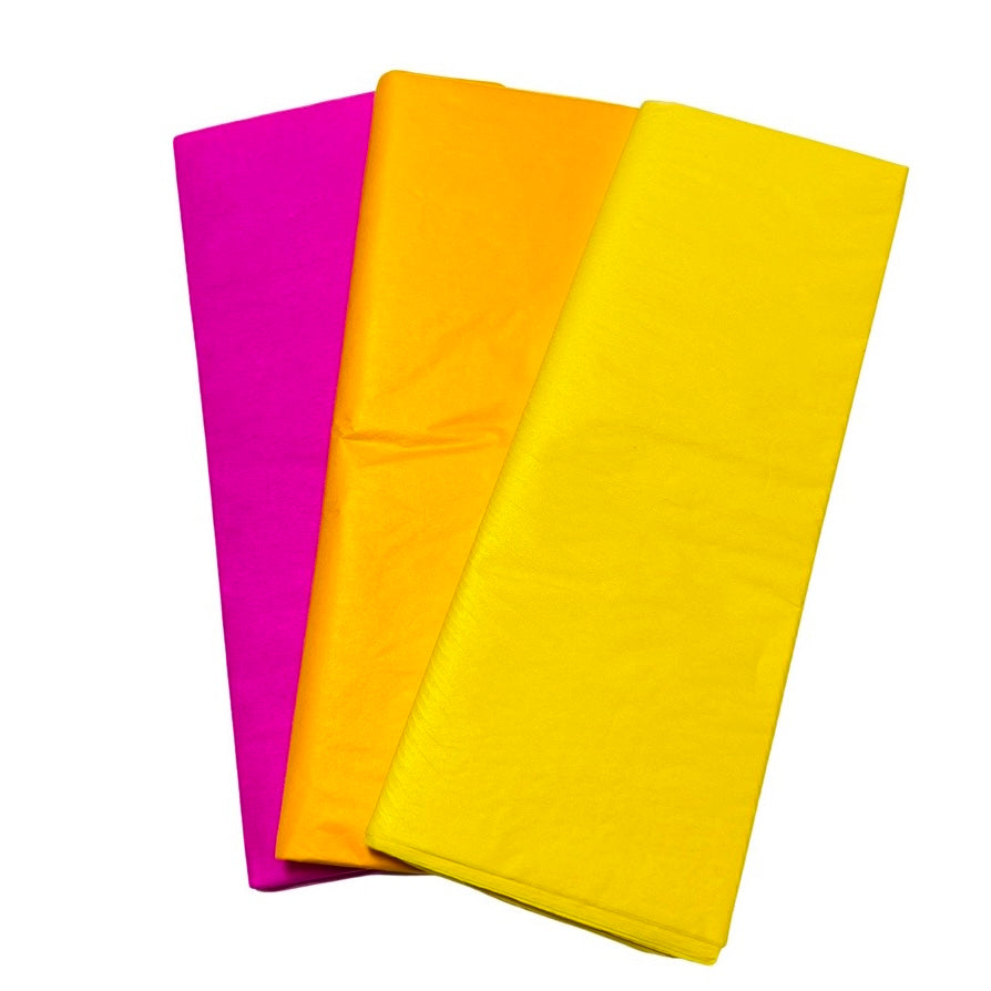 Tissue paper pack in hot pink, orange, and yellow.