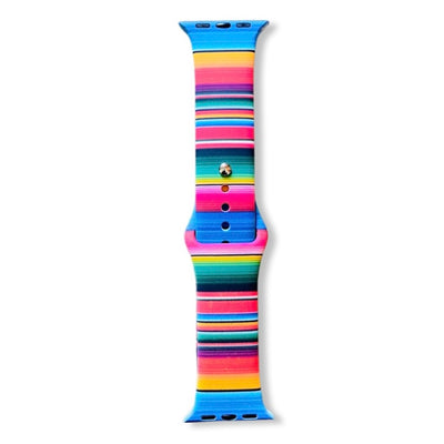Back view of multicolored serape silicon watch band.