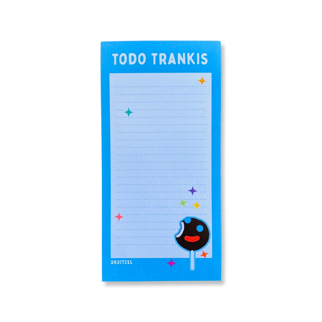 Todo Trankis notepad in blue with payaso lollipop. 