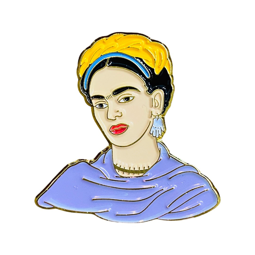 Frida Kahlo with purple shawl enamel pin.